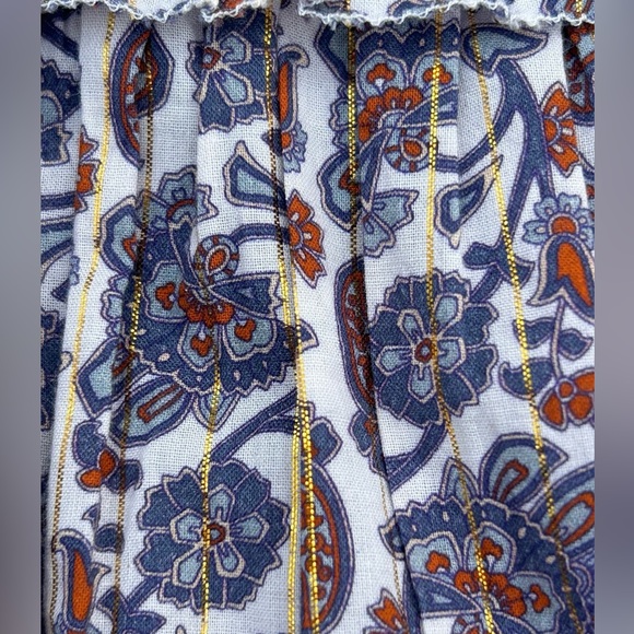 BODEN Babydoll Top Sz 14 Floral Ruched Panels Metallic Threads Boho Cottagecore - Picture 10 of 16